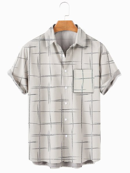 

Men's comfortable casual loose chest pocket shirt, Light gray, Men's Floral shirt