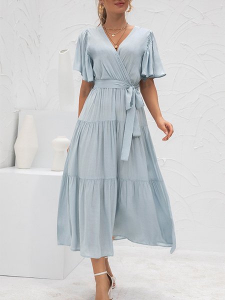 

Solid Resort A-Line Short Sleeve Midi Dress, Light blue, Midi Dresses