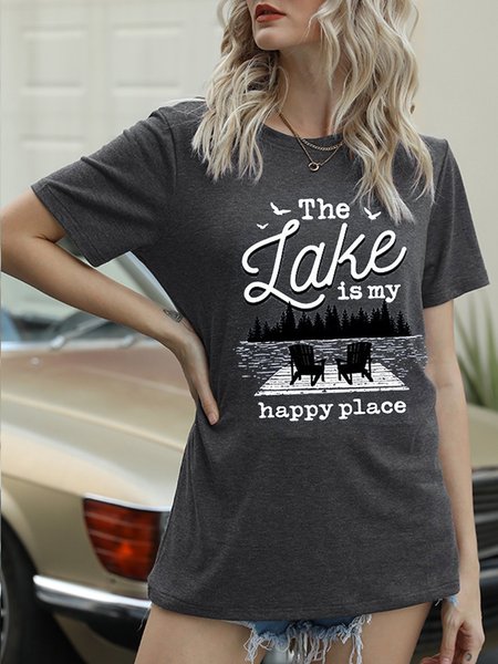 

Heather Blue 'The Lake Is My Happy Place' Relaxed-Fit Tee T-shirt, Deep gray, T-shirts