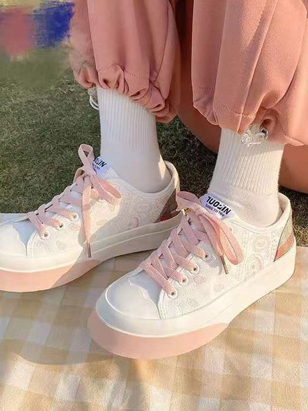 

Canvas Flat Heel Flats, Pink, Flats