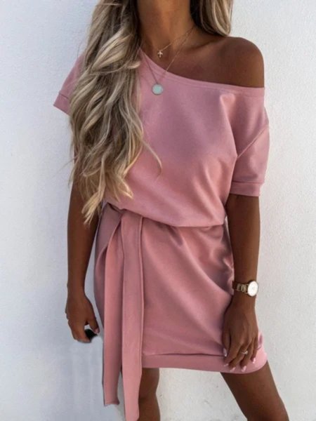 

Casuale Maniche Corte Girocollo Abito, Rosa, Dresses