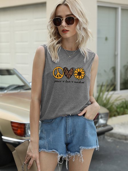 

Burnt Olive 'Peace Love Sunshine' Relaxed-Fit Tee - Women, Light gray, Tank Tops