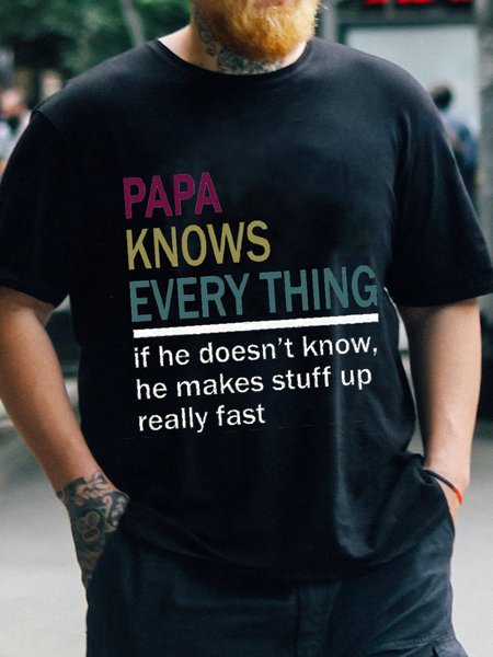 

PAPA Knows Everything Father's Day Gift Cotton Men's T-shirt, Black, T-shirts