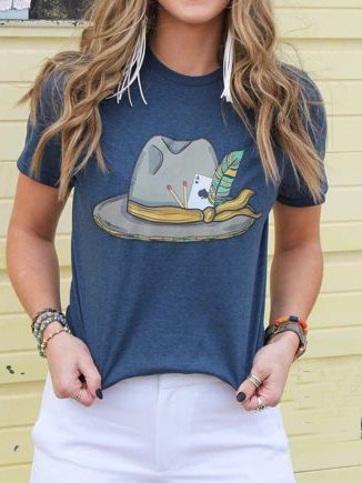 

Crew Neck Short Sleeve Casual Shirts & Tops, Blue, T-shirts