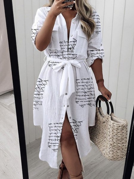 Letter Printed Long Sleeve Dress, As picture, Midi Dresses