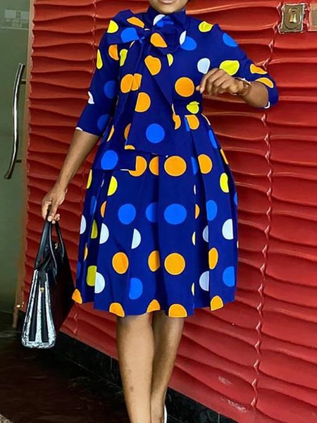 

Half Sleeve Stand Collar A-Line Casual Midi Dress, Blue, Midi Dresses