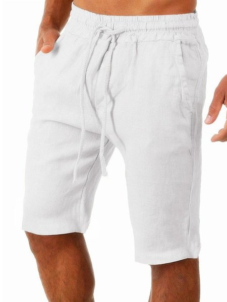 

Linen Casual Pockets Drawstring Shorts, White, Men's shorts