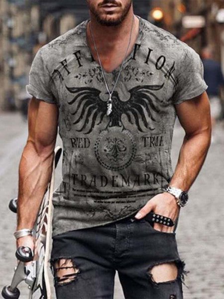 

V Neck Vintage Printed Shirts & Tops, Color4, T-shirts