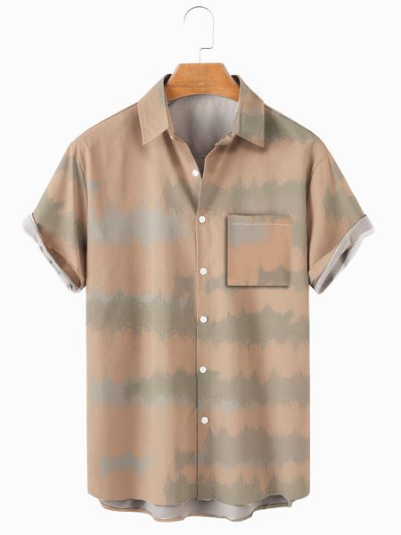 

Men's comfortable loose chest pocket shirt, Light brown, Short Sleeves Shirts