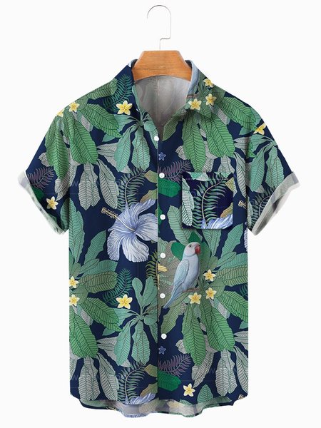 

Men's comfortable casual loose chest pocket shirt, Dark green, Men's Floral shirt