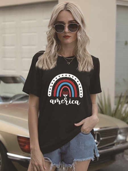 

American flag rainbow Short Sleeve Shirts & Tops, Black, T-shirts