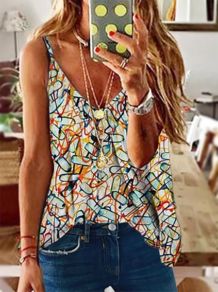 

Plus size Sleeveless Abstract Printed Shirts & Tops, Yellow, Tops