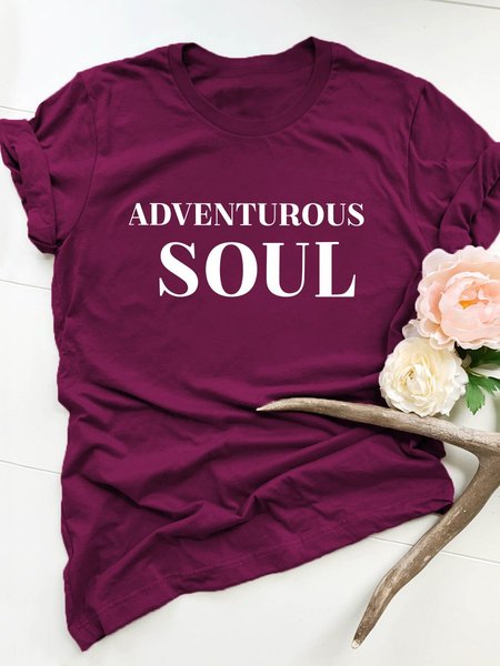 

Adventurous Soul Casual Crew Neck Tee, Wine red, T-shirts