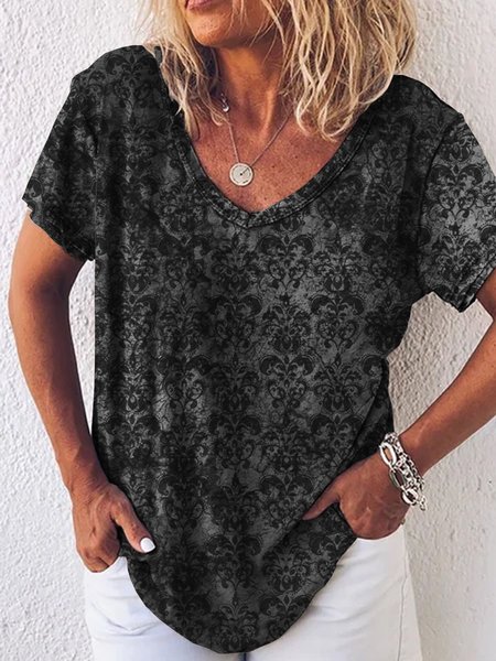 

Geometrico Casuale Maniche Corte Top, Nero, Blouses & Shirts