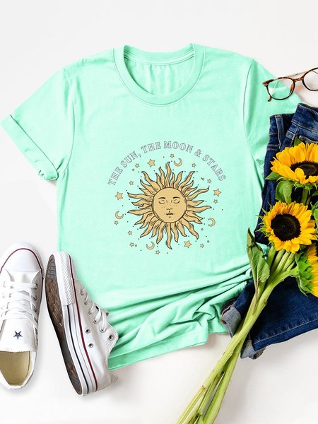

The Sun The Moon And Stars Crew Neck Tee, Mint, T-shirts