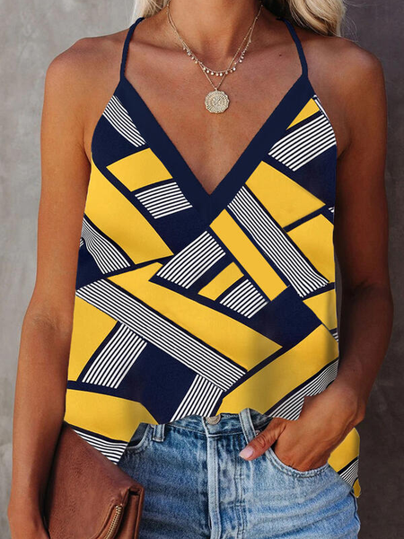 Stampato Scollo a V Bretelline sottili gilet, Come immagine, Tank Top