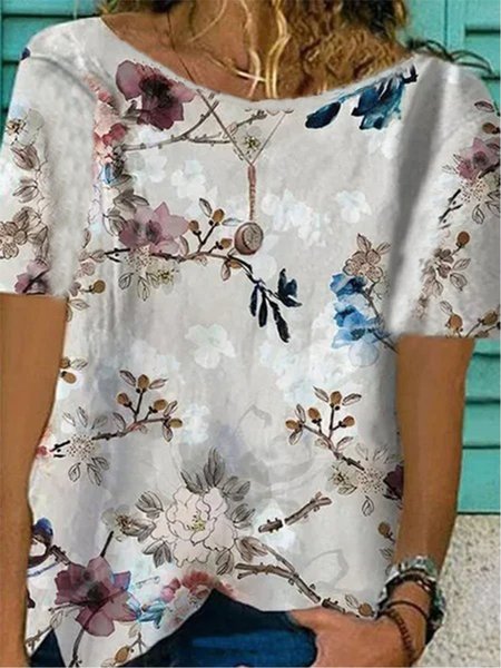 

Cotone Stampato Casuale Girocollo Camicie & Top, Multicolore, Tops