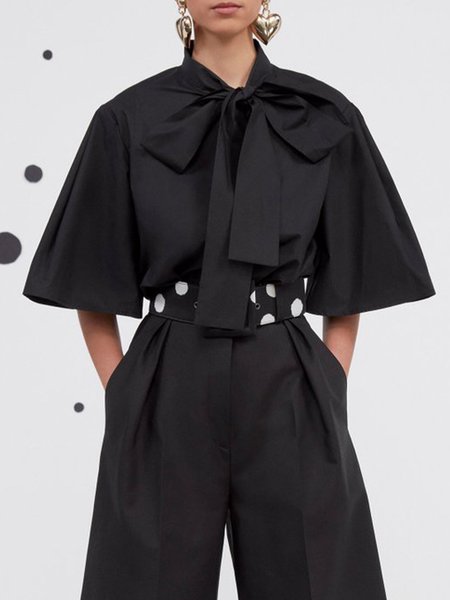 

Work Shift Plain Half Sleeve Top, Black, Blouses and Shirts