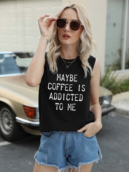 

Maybe Coffee Is Addicted To Me Graphic Tank Top, Black, Tank Tops