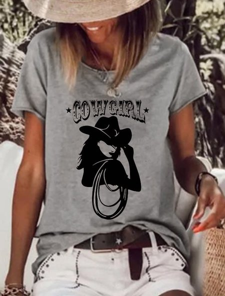 Casual Cotton-Blend T-shirt, Gray, T-shirts