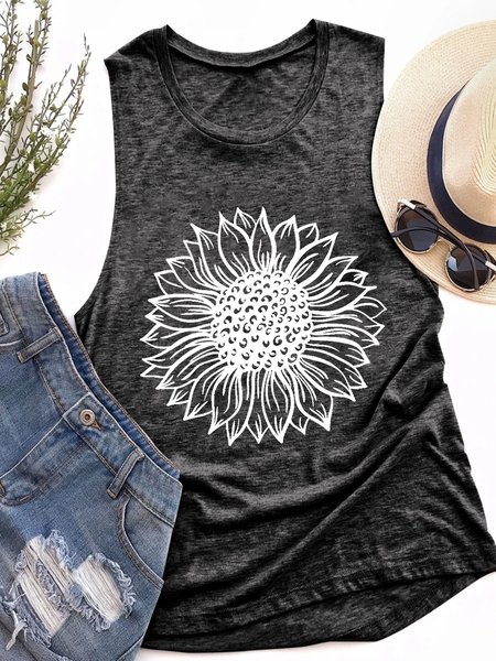 

Sun flower Casual Vests, Gray, Tank Tops