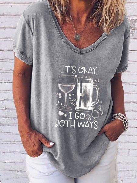 

It's Okay I Go Both Ways T Shirt Wine And Beer T Shirt Summer Drinking Top, Gray, T-shirts