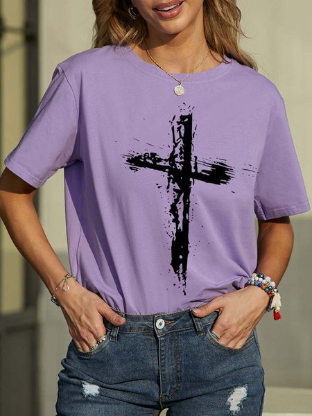 

Ink Cross Graphic Short Sleeve Casual T shirt, Purple, T-shirts