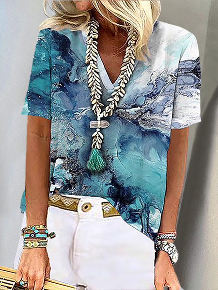 

Plus size Short Sleeve Printed Holiday Shirts & Tops, Blue, Tops
