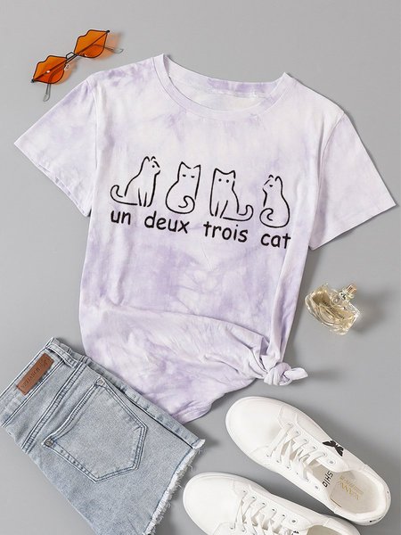 

Un Deux Trois Cat Ombre/tie-Dye Women Tshirt, Purple, T-shirts