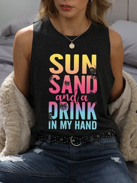 

Sun Sand And A Drink In My Hand Tank, Black, Tank Tops