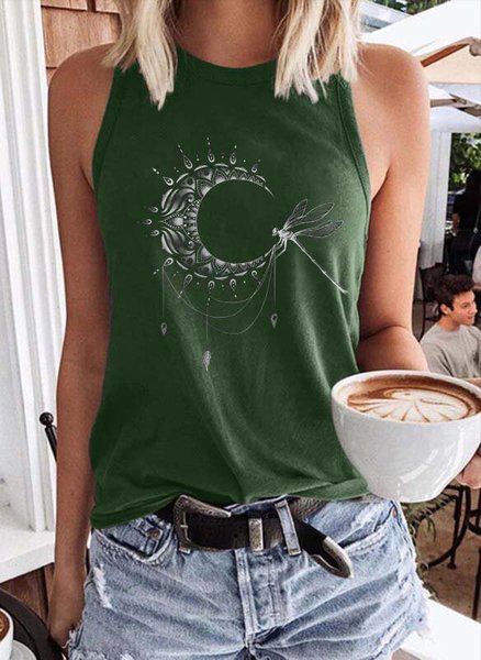 

Half Crescent Moon with Dragonfly Graphic Classic Tank Top, Dark green, Tank Tops