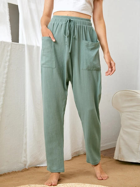 

Solid Cotton-Blend Shift Pants, As picture, Pants