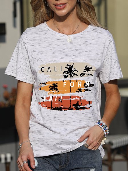 

California Crew Neck Short Sleeve Shirts & Tops, Gray-white, T-shirts
