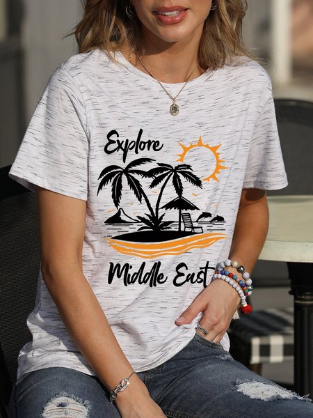 

​Explore Vacation Casual Cotton-Blend Shirts & Tops, Gray-white, T-shirts