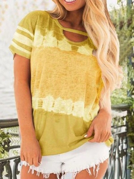 

short sleeve casual ombre/tie-dye shirts & tops, Yellow, T-Shirts
