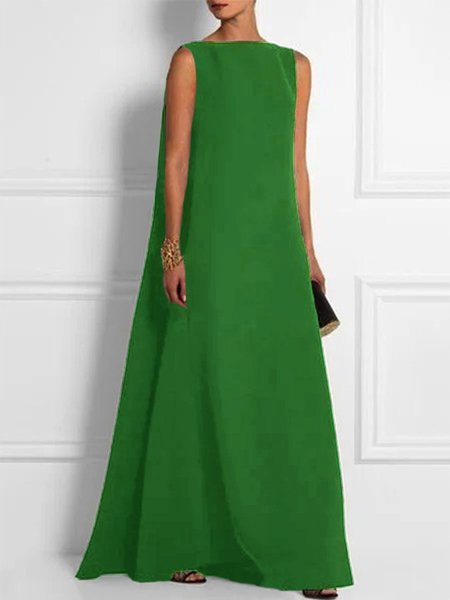 

Vintage Tinta unita taglia grande senza maniche Girocollo Casuale Elegante Abito, Verde, Dresses