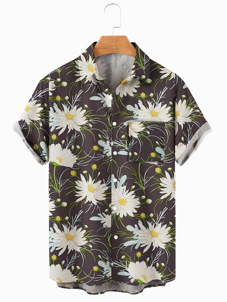 

Men's comfortable and fashionable chest pocket shirt, Black, Men's Floral shirt