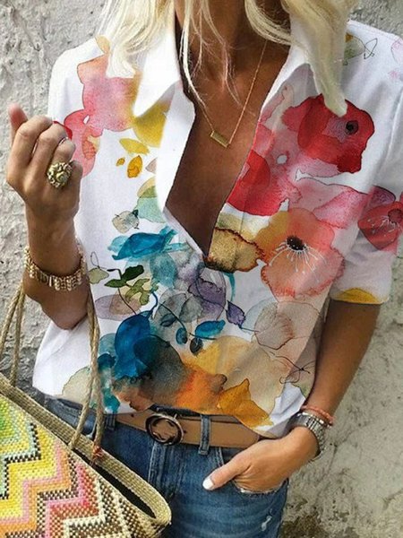 Casuale Stampa - Floreale Scollo a V Camicetta, Come immagine, Blouses & Shirts