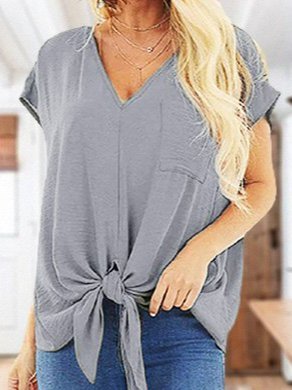

Sleeveless Bow Solid Blouse, As picture, Tees & T-shirts