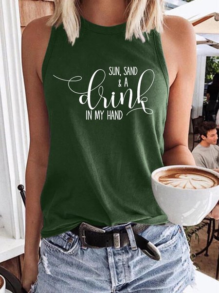 

Sun, Sand And A Drink In My Hand Women's Sleeveless Shirt, Dark green, Tank Tops