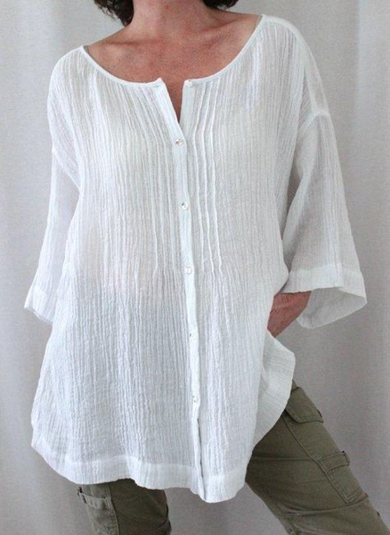 

Crew Neck Casual Cotton-Blend Long Sleeve Shirts & Tops, White, Shirts & Blouses