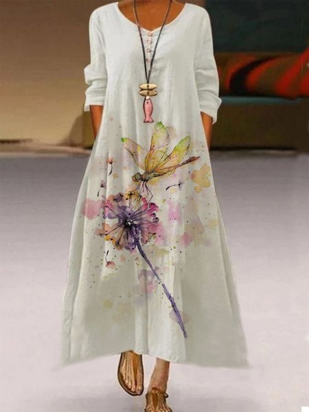 

Casuale 3/4 Manica Stampato Abito, Albicocca, Dresses
