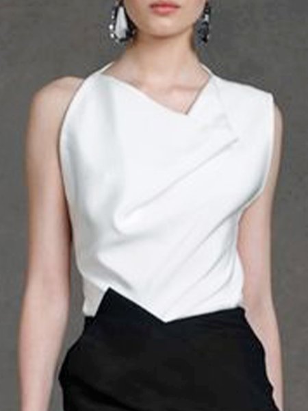 

Sleeveless Simple Solid Top, White, Tanks and Camis