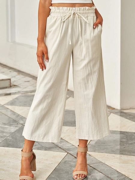 

Casual Shift Cotton-Blend Solid Pants, Beige, Pants