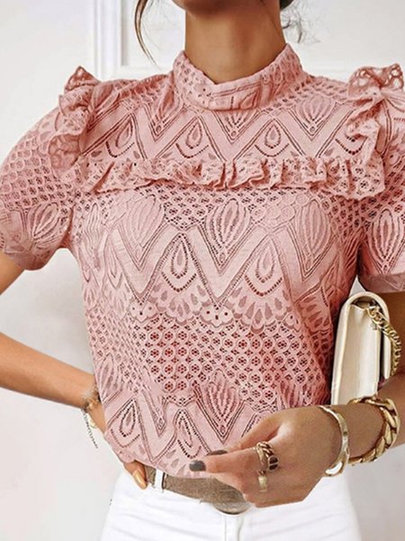 

Short Sleeve Shift Solid Turtleneck Top, Pink, Tops