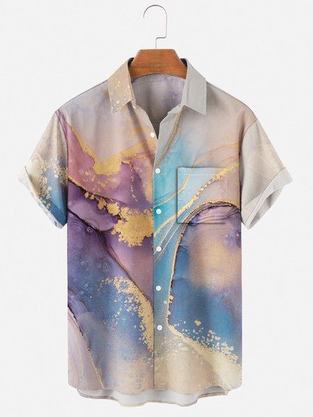 

Mens Wave Print Casual Lapel Pocket Short Sleeve Hawaiian Shirts, Purple, Men's shirts