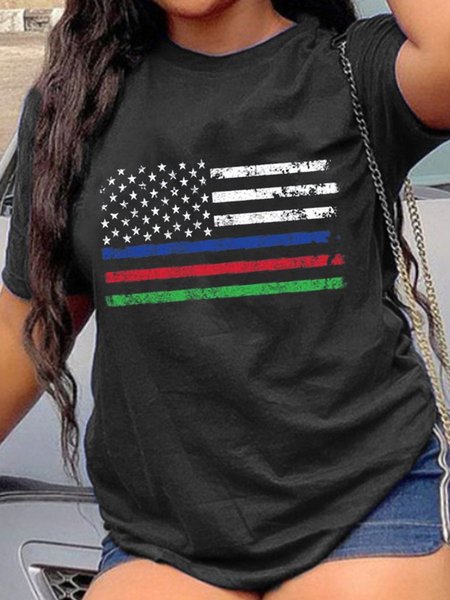 

America Flag Women Plus Tshirt, Black, T-shirts