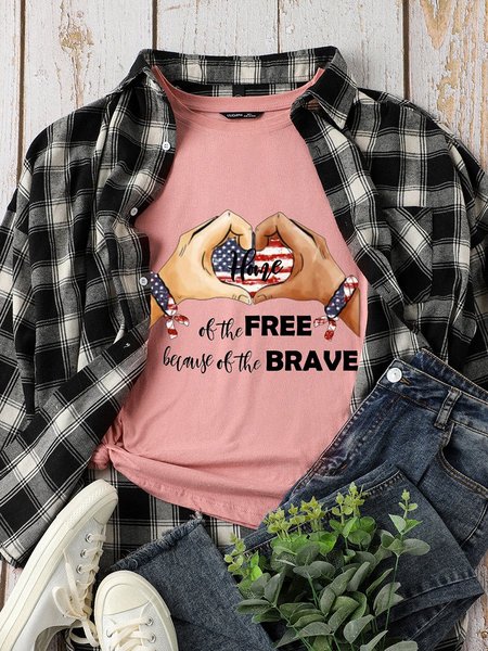 

American Flag Home Of The Free Because Of The Brave Casual Crew Neck Cotton Shirts & Tops, Pink, Tank Tops