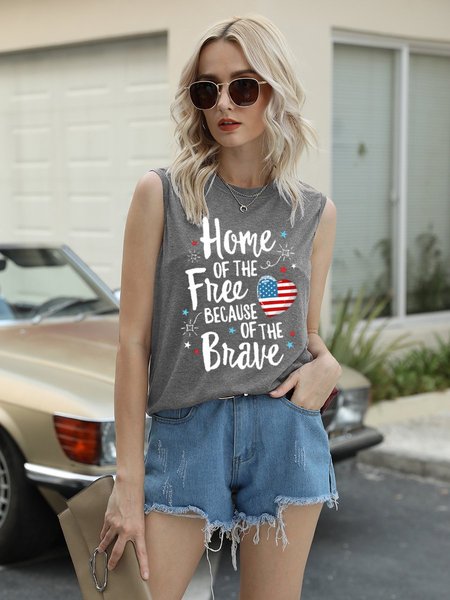 

American Flag Home Of The Free Because Of The Brave Cotton-blend Tank, Light gray, Tank Tops