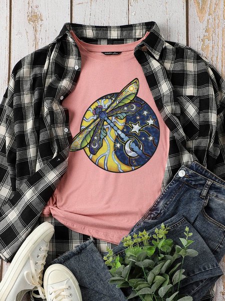 

Dragonfly Sun And Moon Graphic Short Sleeve T Shirt, Brick red, T-shirts